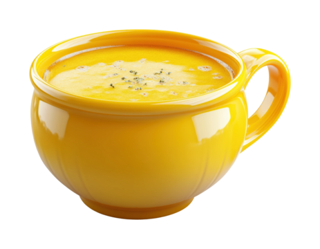 Delicious yellow soup in a cozy kitchen food warm atmosphere isolated on transparent background