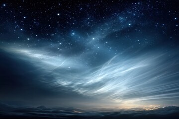 A captivating nightscape featuring a starry sky with a blend of glowing nebula clouds, creating a dreamlike ambiance, and an ethereal atmosphere in a beautiful scenery.