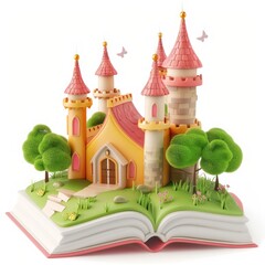 Enchanted fairytale castle nestled within an open book.