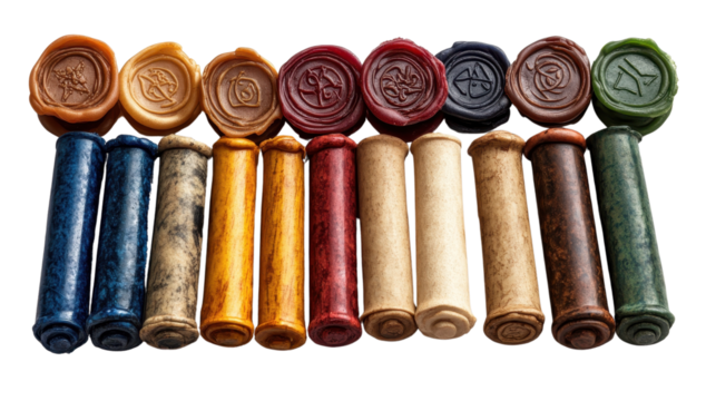 Vintage red wax seal collection, element set isolated on white transparent background
