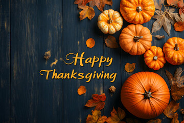 Rustic Thanksgiving Background with Pumpkins and Gold Script