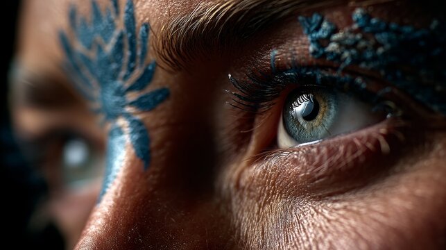 Indigo lotus symbolizing the third eye chakra depicted between the brows with detailed features