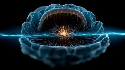 Fototapeta premium Blue lotus representing throat chakra emitting sound waves in dark background