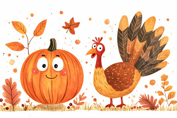 Obraz premium Festive Turkey Illustration with Warm Orange Brown Text Design