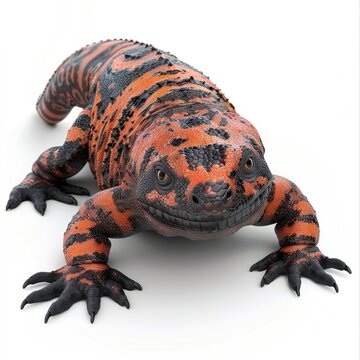 A magnificent Gila monster, vibrant orange and black.
