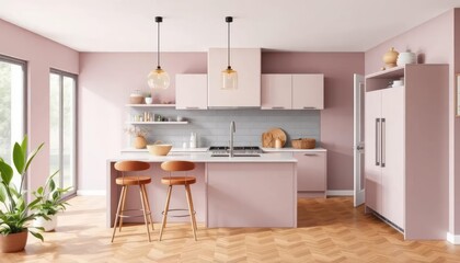 Modern pink kitchen interior design