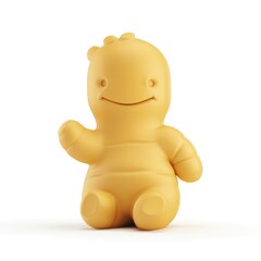 Playful, light-yellow, cartoonish figure in a friendly pose.