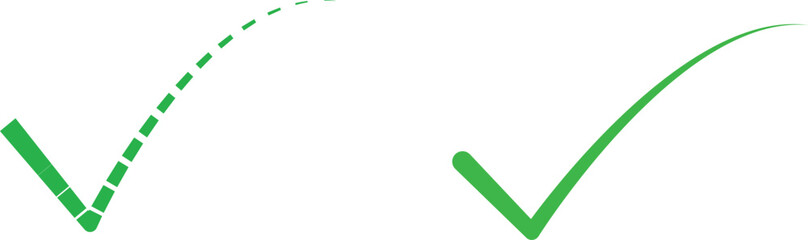 Green Check Marks Solid and Dashed Tick Icons for Approval or Verification

