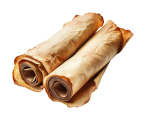 Ancient scrolls displayed historical museum isolated on transparent background