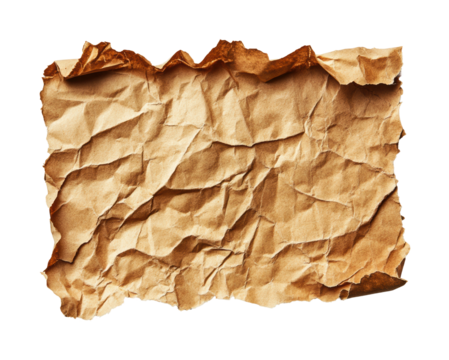 Crumpled old paper texture for design abstract isolated on transparent background