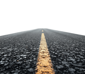 Long stretch of open road against a clear sky in a minimalist landscape isolated on transparent background