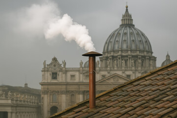 White smoke rises from the chapel chimney in Vatican City, symbolizing the election of a new pope by the conclave.