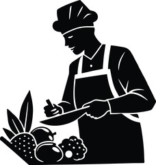  silhouette of vegan cook chopping veggies