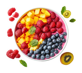 Vibrant fruit smoothie bowl kitchen food bright colors top view isolated on transparent background