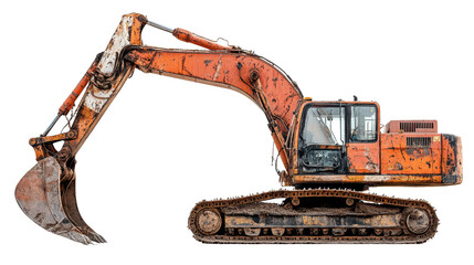 Wheeled excavator isolated on white transparent background