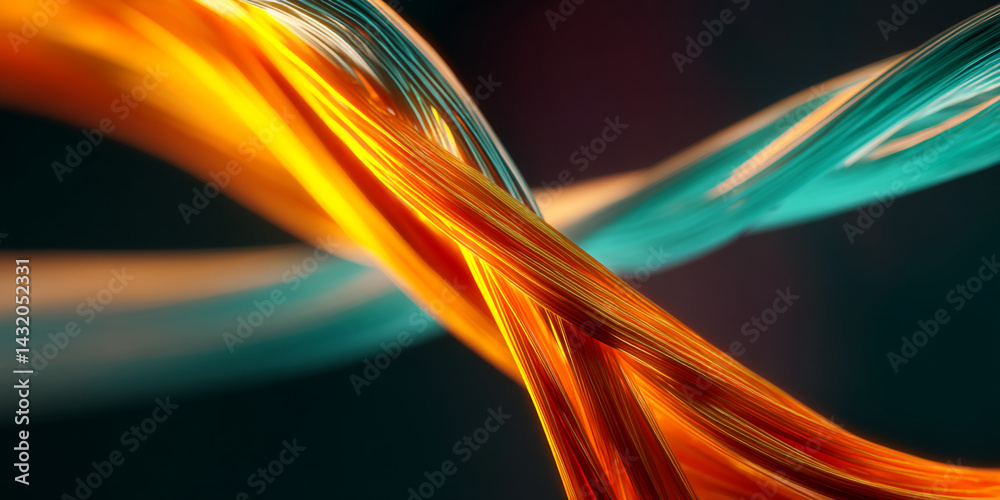 Poster Abstract image of orange and teal flowing lines, creating a dynamic and energetic composition, symbolizing movement, energy, and connection