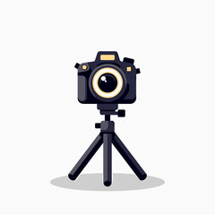 camera tripod setup with black camera and white flash  photography equipment illustration