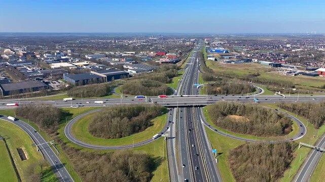 Aerial from junction Hoevelaken, intersection between highways A28 and A1 in the Netherlands