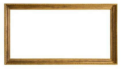  Artistic gilded antique picture frame (panoramic format) with transparent background, png image.