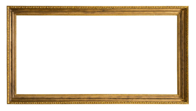  Artistic gilded antique picture frame (panoramic format) with transparent background, png image.