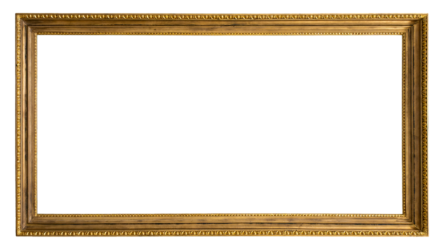  Artistic gilded antique picture frame (panoramic format) with transparent background, png image.