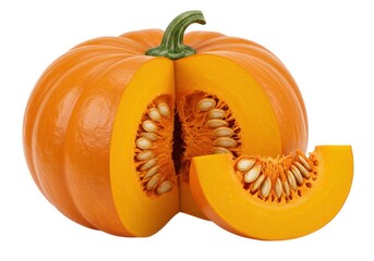 Fresh cut pumpkin orange squash vegetable healthy food diet isolated on white background