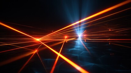 Abstract laser beams intersecting on a dark surface