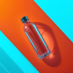 Futuristic Water Bottle on Neon Orange and Cyan 
Background &ndash; Hydration Concept