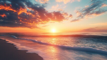 High resulation image of sunset or sunrise sky Clouds over water Golden Dawn Dramatic coast nature background Beautiful sea beach at sunset Morning shoreline sunlight : Generative AI.