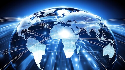 Digital Globe Showing Connections Between Different Parts of the World Symbolizing Global Networking and Communication Flow