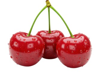 Fresh red cherries with stems isolated on white background