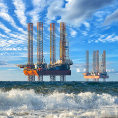 Ukrainian gas drilling rigs produce gas of the Black Sea coast in Western Crimea