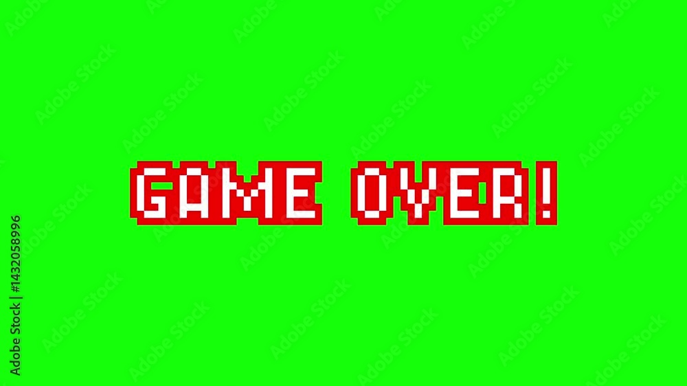 Aufkleber game over 8-bit pixel art animation. retro video game style. comic effect. pixel game screen. with g