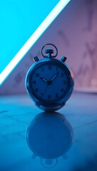 Futuristic Stopwatch with Neon Blue Lighting &ndash; Minimal Fitness Timer