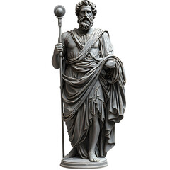 Obraz premium Bronze statue of an ancient god, meticulously detailed with flowing robes and divine features, isolated on white background.