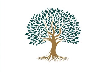 Illustrative Tree with Detailed Roots and Lush Green Leaves Ideal for Nature Growth and Sust