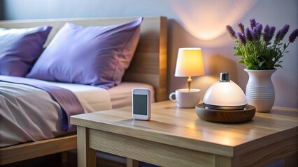 Smartwatch Charging on Nightstand with Health Stats