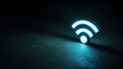 High resulation image of blue glowing wifi icon on dark background. Technology concept. 3D Rendering.