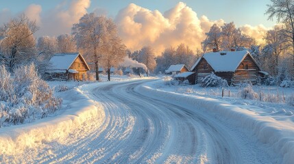 Obraz premium Winter Wonderland: Snow Covered Village Road