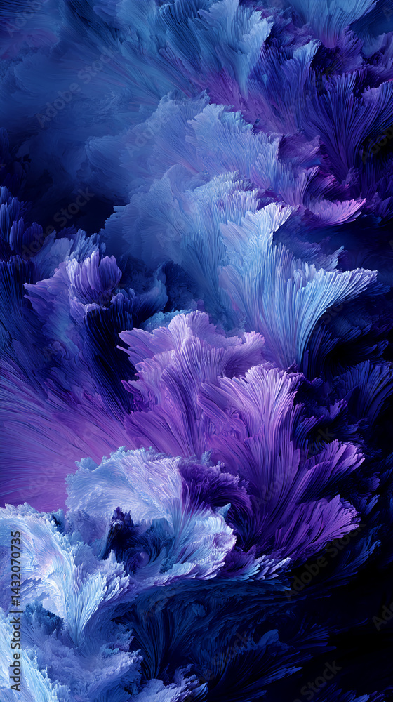 Aufkleber abstract image with blue and purple hues, resembling stylized feathers or floral textures, creating 