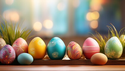 beautiful colorful easter eggs with copy space