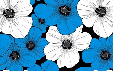 Vibrant Blue and White Floral Seamless Pattern