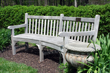 A park bench in a garden.