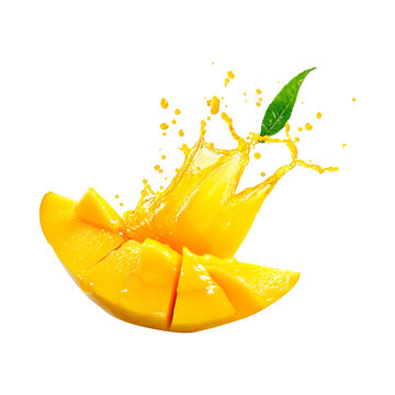 mango with dynamic mango lasse juice splash white background  isolated on transparent white background, clipping path