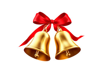 Golden bells with red ribbons create a festive atmosphere for celebrations isolated on transparent background