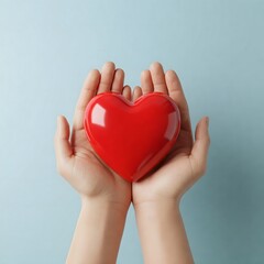 Obraz premium Hands Holding Red Heart Symbol of Love and Care