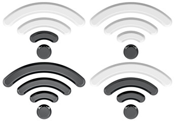 Wi-Fi icon set with different signals. 3D rendering isolated on transparent background