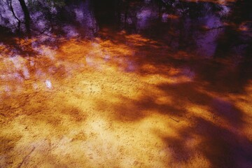 Fototapeta premium Colorful, abstract view of sun-dappled forest floor.