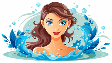 A beautiful Portrait woman with clear and fresh skin, washing her face with water on a white background
