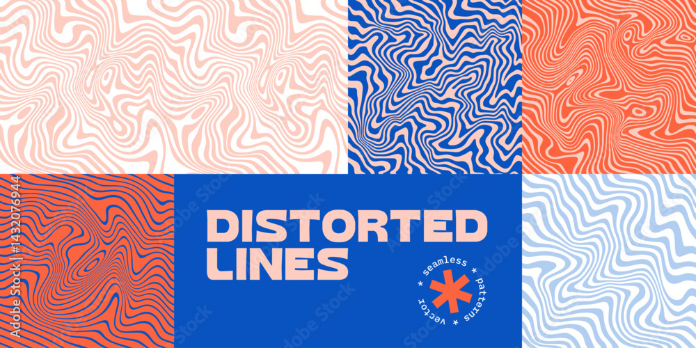 Leinwandbilder Abstract Wave Patterns. Vector Wavy Line Backgrounds. Retro Groovy and Psychedelic Swirl Graphics. Liquid Seamless Patterns.